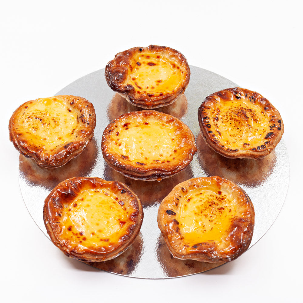 Six Portuguese custard tarts (pasteis de nata)